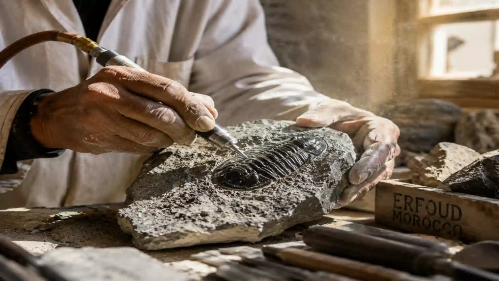 eal Sahara desert fossils showcasing genuine trilobite preservation and texture