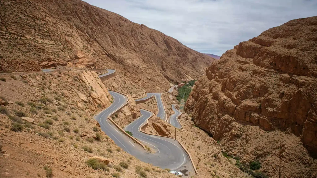 driving across the Tizi n'Tichka pass in the High Atlas