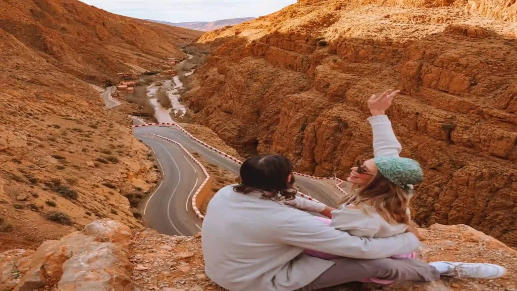 Dades Gorge Morocco serpentine road — the famous switchback route above Ait Oudinar in the Dades Gorge Morocco Valley, Over Morocco Tours 2026