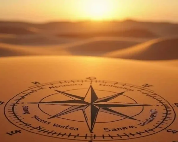Wind rose compass design drawn in the sand dune looking toward the sun, depicting ancient Sahara Desert facts about navigation.