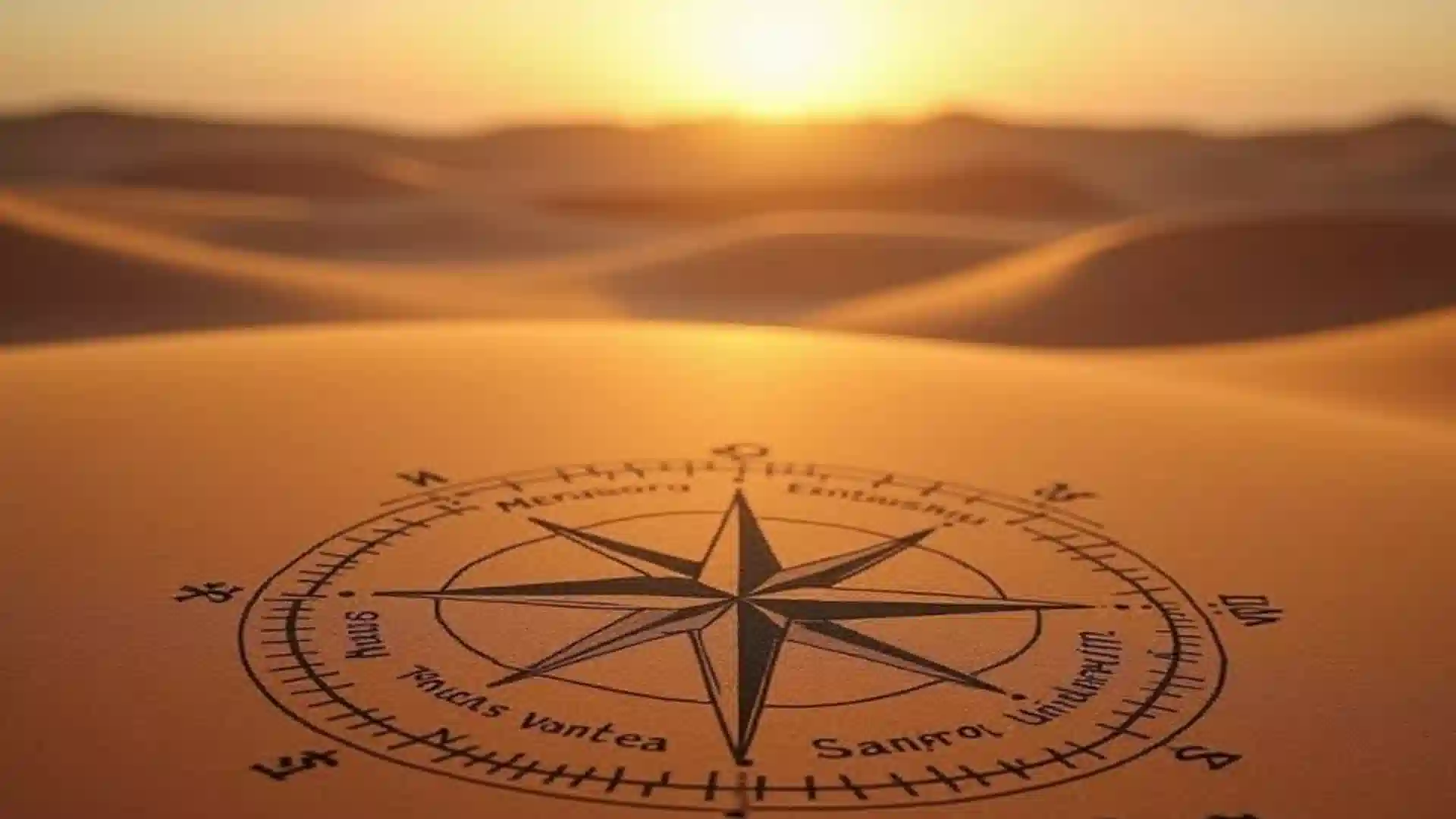 Wind rose compass design drawn in the sand dune looking toward the sun, depicting ancient Sahara Desert facts about navigation.