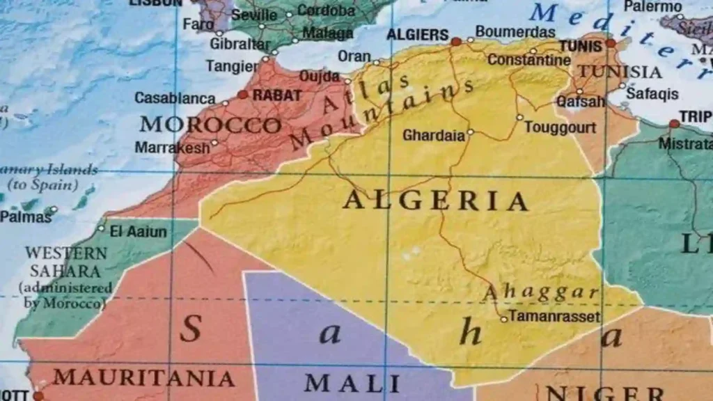 Map of North Africa displaying where is Morocco in Africa relative to neighboring countries like Algeria and Mauritania.